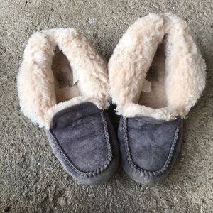 UGG Alena blue-grey suede moccasins with sherpa